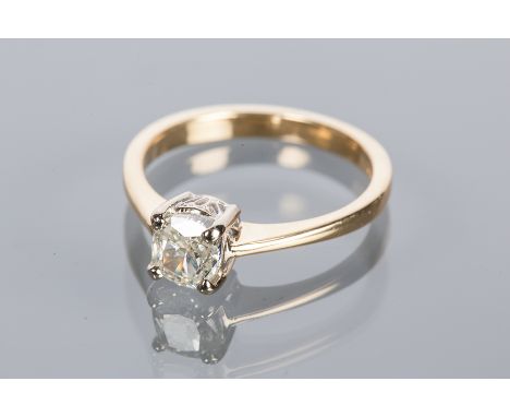 CERTIFICATED DIAMOND SOLITAIRE RING
the cushion cut diamond measuring 1.00 carats, in eighteen carat gold, size M-N, the HRD 