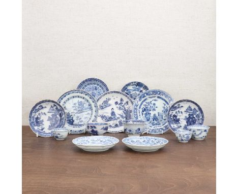 A collection of Chinese export cups and saucers,Qing dynasty (1644-1911), comprising five cups and nine saucers, painted with