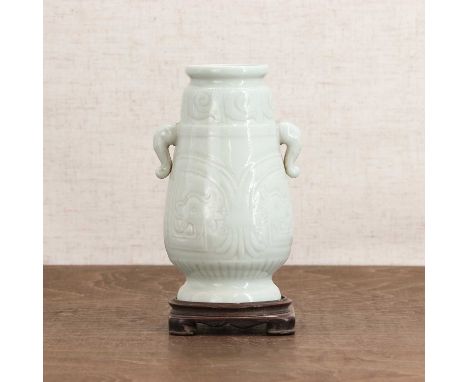 A Chinese qingbai-glazed hu vase,Republic period (1912-1949), in the shape of an archaic bronze, incised with stylised chilon