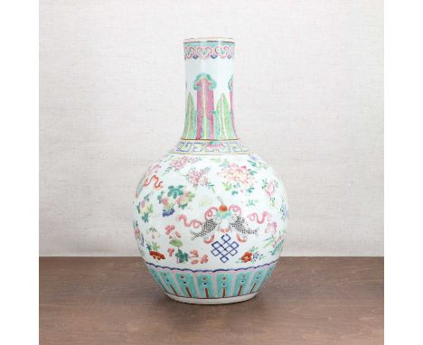 A Chinese famille rose vase,Guangxu (1875-1908), of globular form with a short straight neck, painted with Eight Buddhist Emb