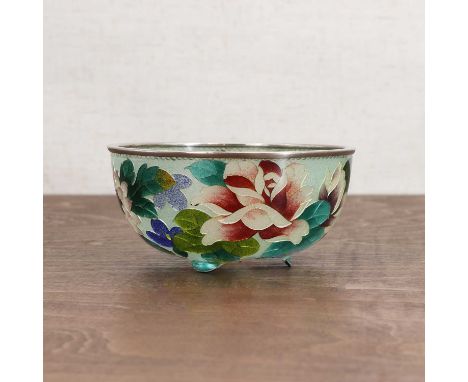 A Japanese cloisonné enamel and partial plique-à-jour bowl,Meiji period (1868-1912), early 20th century, in the style of the 