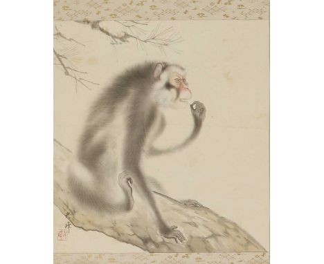 A Japanese hanging scroll,of a monkey, with the signature and an artist's seal of Koho, ink and colour on silk,39 x 41.5cmPro