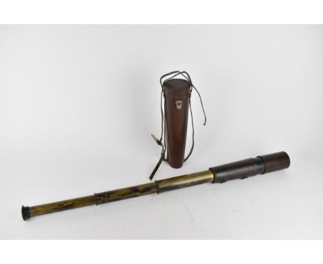 WWI - a British military brass and leather cased telescope marked with ordnance arrow beside two asterisks, Tel . Sig (MK IV)
