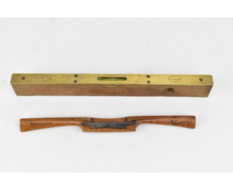 A Victorian brass faced and wooden spirit level, circa 1870, Good maker W. Marples &amp; Sons, with patent no, 30cm long, alo