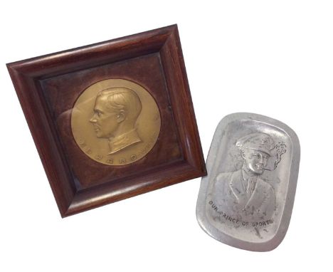 King Edward VIII bronze commemorative medallion in glazed frame and cast aluminium 'Our Prince of sport' ashtray (2)