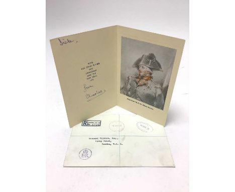 H.R.H. Prince Charles Prince of Wales (now H.M. King Charles III) signed 1972 Christmas card with gilt embossed crest to cove