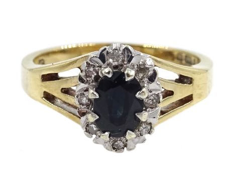 9ct gold sapphire and diamond cluster ring, hallmarked Condition Report Size M, approx 3.26gm