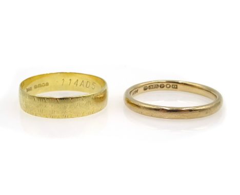 18ct gold wedding band and 9ct gold wedding band, both hallmarked Condition Report 18ct gold approx 2.51gm, 9ct gold approx 2