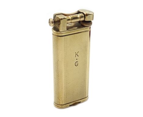 Rare Dunhill "Slim" 9ct gold lighter, engine turned decoration, patent No.661587, London 1959, H.60mm, boxed with instruction