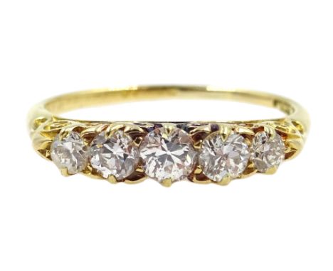 Victorian 18ct gold five stone diamond ring, diamond total weight approx 0.54 carat Condition Report Gold tested 18ct, approx