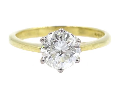 18ct gold brilliant cut diamond solitaire ring, diamond approx 1.15 carat Condition Report Size L-M, Colour G, clarity SI2Wit