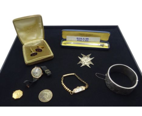 Two early 20th century 9ct gold wristwatches, both on ribbon and gold-plated strap, silver Yard O Led pencil boxed, pair of s