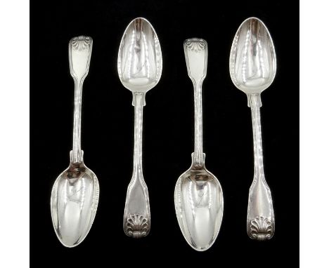 Four George III silver dessert spoons, fiddle thread &amp; shell pattern Paul Storr, London 1817/19, approx 6.5oz