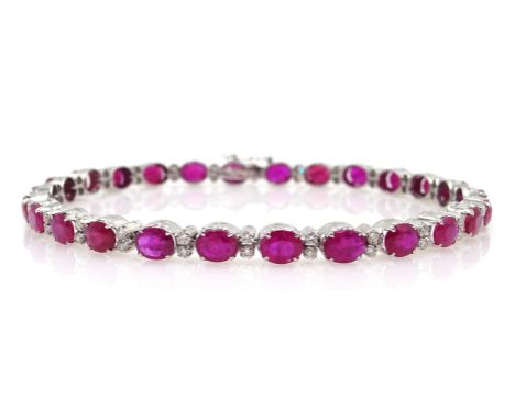18ct white gold oval ruby and round brilliant cut diamond bracelet, stamped 750, ruby total weight 7.50 carat, diamond total 