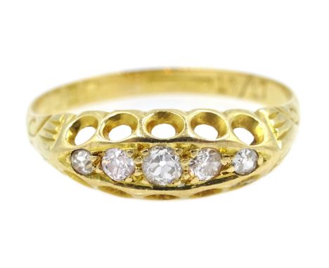 Victorian 18ct gold five stone diamond ring, hallmarked Condition Report Approx 2.1gm, size P-Q, hallmarks rubbed