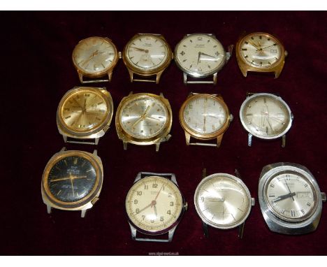 Twelve watch movements for renovation including John Bringet, Smith's, Gisa, Starlon, Kienzle Automatic, Certina, Timex etc.