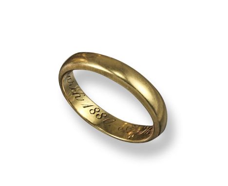 An Victorian posy ring, engraved internally 'A Hope Fulfilled. 18th March 1880'. 4.7g, size N.