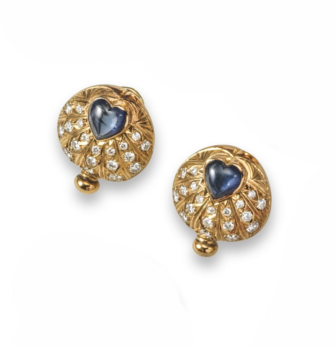 A pair of sapphire and diamond set gold earrings by ...