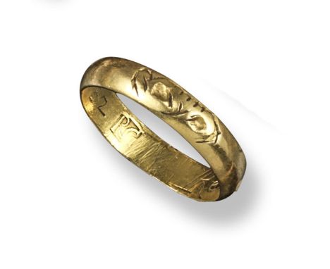 An 18th century gold memento mori memorial ring, engraved to the interior 'Remember W. L.  ob. Au. 28. 82'. Marked with initi