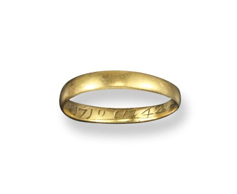 A Queen Anne memorial ring, engraved to the interior 'Cutter ob 25 Apr 1710 aet 42'. 1.8g, size O.