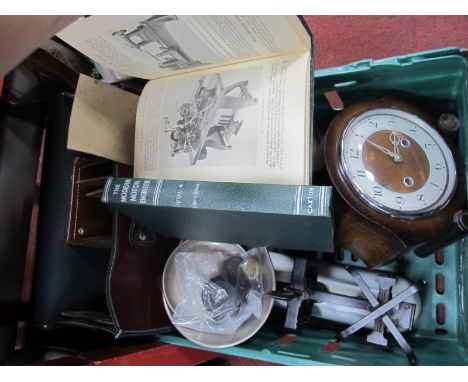 A Smiths Oak Cased Mantle Clock. Avery scales and weights. Thomas Taylor lawn green bowls, Engineering books.