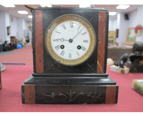 A Gaudry, Orleans Slate Cased Mantle Clock, with vertical marble strips, 22cm wide.
