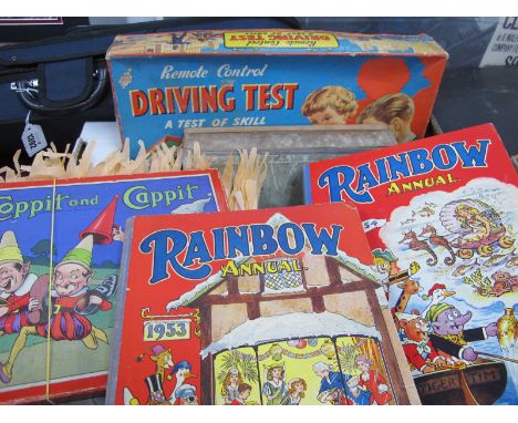 Vintage Toys and Annuals - 1950's complete boxed 'Driving Test' game, 'Coppit &amp; Cappit' boxed game, three children's head