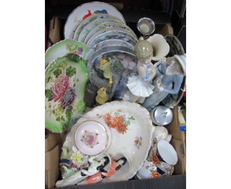 Lladro Lady (Damaged) 31cm high. Nao figurines, collectors plates, tea ware, etc:- One Box.