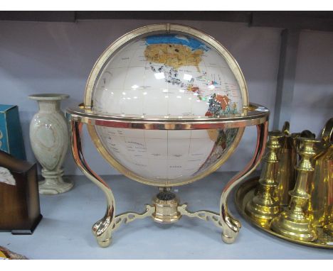 A Mineral Globe in Brass Stand, with compass to base, approximately 42cm wide overall.
