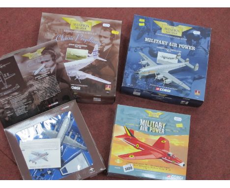 Four Corgi The Aviation Archive Diecast Model Aircraft, including #47509 Lockheed, C-121A constellation mats, all boxed.