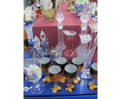 A Pair of Claret Jugs, Villeroy &amp; Boch Candelabra, other glassware:- One Tray. 
