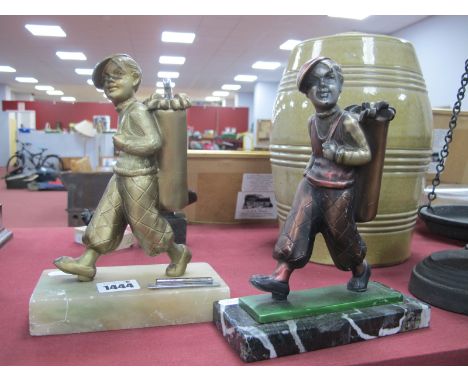 1930's Lighter in The Form of a White Metal Figure of a Golfer, on alabaster base, 20.5cm high, a similar figure on marble ba
