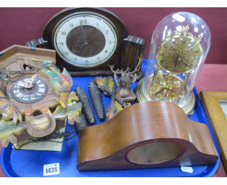 A German Cuckoo Clock, Smiths oak cased mantle clock, President clock and clock case.