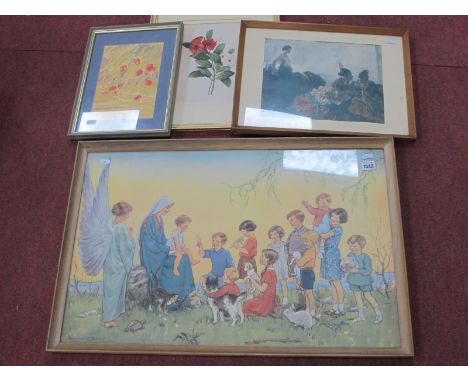The Medici Society Ltd, Margaret W Tarrant Print, "Oh Come Let us Sing Unto The Lord", label verso, together with two other p