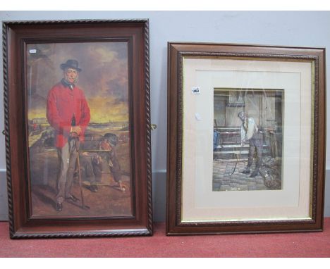 Golfing Print, Teeing Up, 66.5 x 39cm plus decoupage. (2)