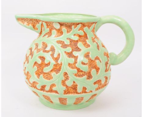 Trentham Art Ware - a large vintage 20th century hand painted pottery single handled jug. The jug decorated with textured abs
