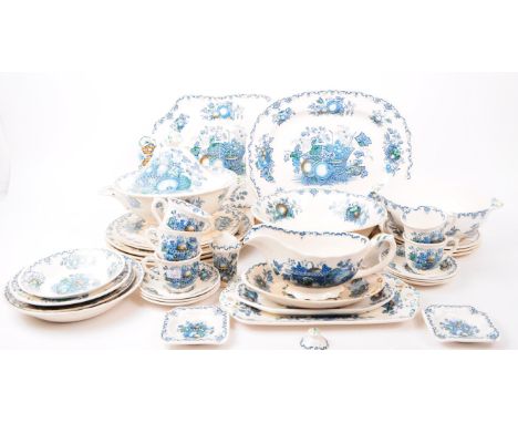 Masons - Fruit Basket - A vintage 20th century Masons Ironstone part dinner and tea service in the blue Fruit Basket pattern.