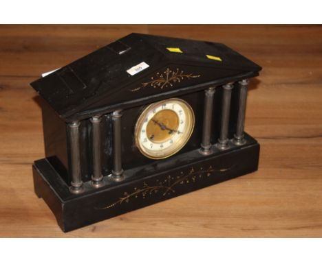 Victorian black slate mantel clock of architectural form