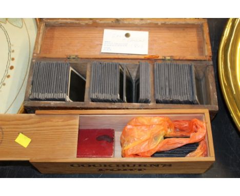 2 pine boxes of lantern slides mainly related to Israel and entitled to Land of Canaan 