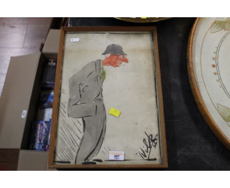 Wilk,(William, Bill Wilkinson,1906 -1994), ink and watercolour Caricature dated 56, signed lover right 