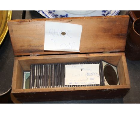 2 pine boxes of lantern slides, Rhine and churches (Rome)