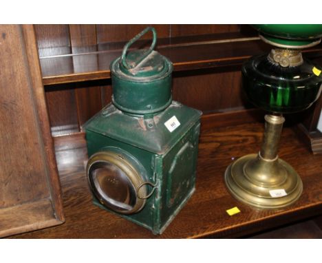 Late 19th/ early 20th century green painted railway lamp 