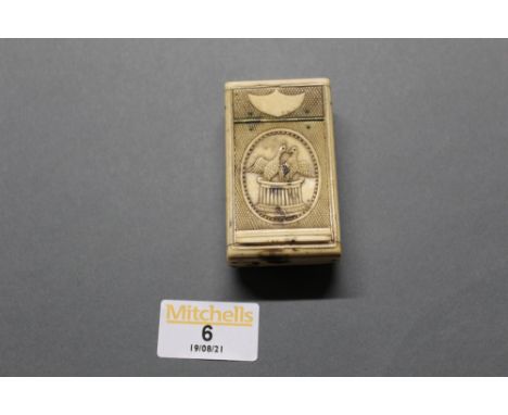An interesting 19th century bone snuff box with central carved dove vignette  