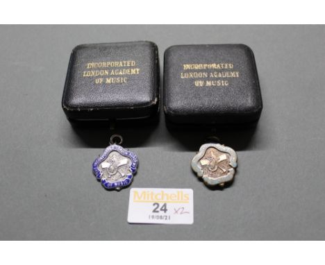 A silver and enamel "The Incorporated London Academy of Music", medallion with inscription dated 1925 (cased) and sold togeth