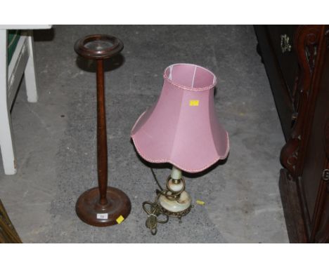 A smokers companion stand and sold together with onyx table lamp with pink shade 