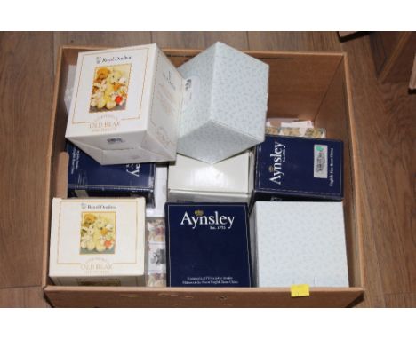 A box of boxed china to include Royal Doulton "Old Bear and Friends", Aynsley, Nao, and cherished teddies 