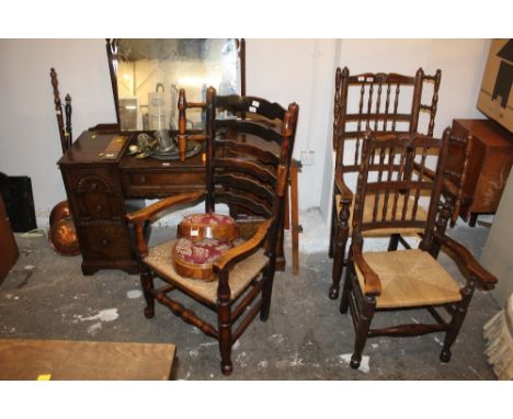 19th century elm wool winder ladder back chair, with rush seat