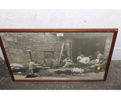 A reproduction photographic print "Sheep Clipping at Grasmere"