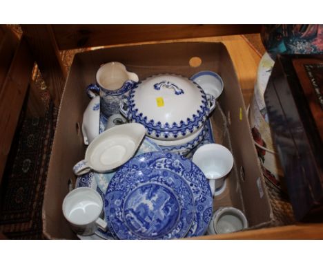 Selection of blue and white china, Copeland Spode Italian pattern