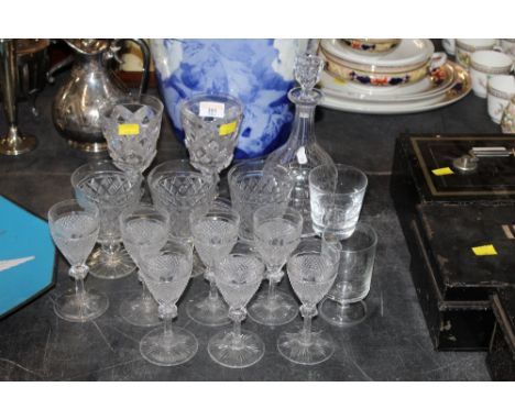 A selection of glassware to include decanter, wine glasses etc 
